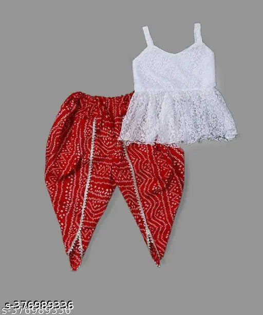 Girls printed anarkali kurta set with dhoti pants and dupatta, Indian fashion for 3-13 years old
