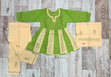 Cotton Anarkali suit set for girls, embroidered palazzos & top with three-quarter sleeves, Lucknowi Chikankari handwork