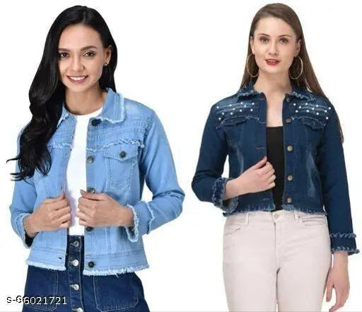 Denim waistcoat for women, solid pattern, long sleeves, size S-XL