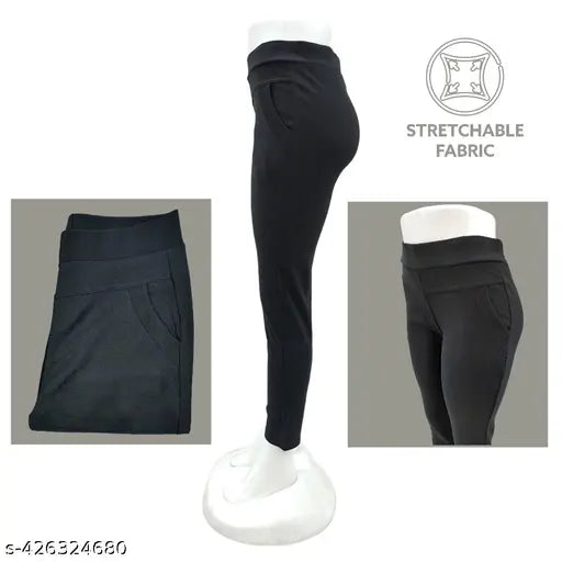 Lycra jeggings formal pant, solid black stretchable and skin-friendly material for formal wear, premium elasticated waistband. India origin