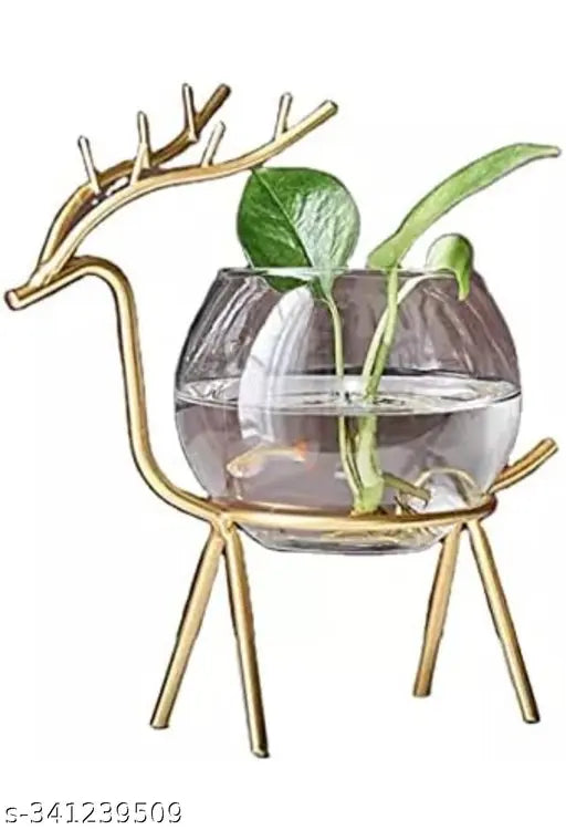 Gold glass Zintex deer-shaped planters (set of 2), 14cm x 20cm x 8cm, Indian origin