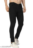 Black denim jeans by JovsHil for men, size 26 or 28, India-made solid pattern
