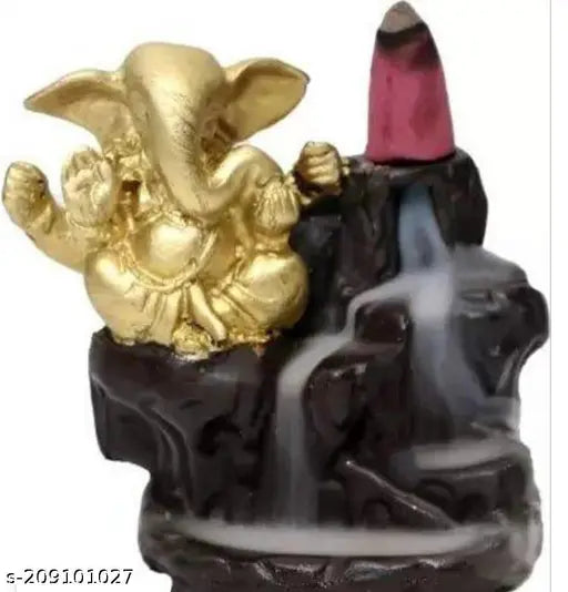 Blue Buddha & Antique Ganesha Resin Showpiece Combo (2 pcs), Indian artistry for home decor. Poly resin, antique finish, 5"x3"x10