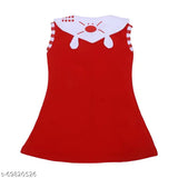 Cotton A-Line knee length dress, printed net pattern in red and navy blue, sleeveless for Baby Girls, 0-6 Months & 12-18 Months, peter pan collar style