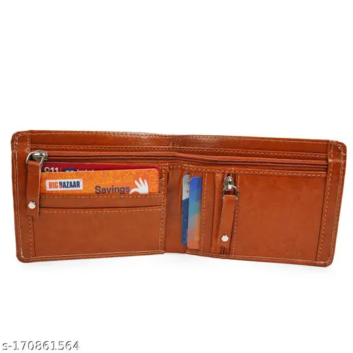 Yellow PU Leather Classic World men's mini wallet, features 6 card slots & 2 compartments