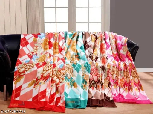 Fleece net, assorted print coffee and red color blankets set - 2 free size blankets from BMK WINTER