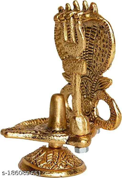 Shivling statue figurine, metal, 2.5"x2.5"x4.5", handcrafted, gold-toned, Indian home decor for temple and home use