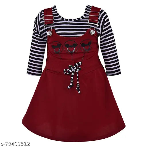 Red denim mini dress with bow tie, suitable for babies, casual wear