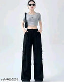 Black high-waisted pants with slits on either side