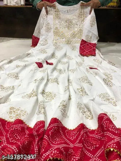 Red and white anarkali with gold embellishments
