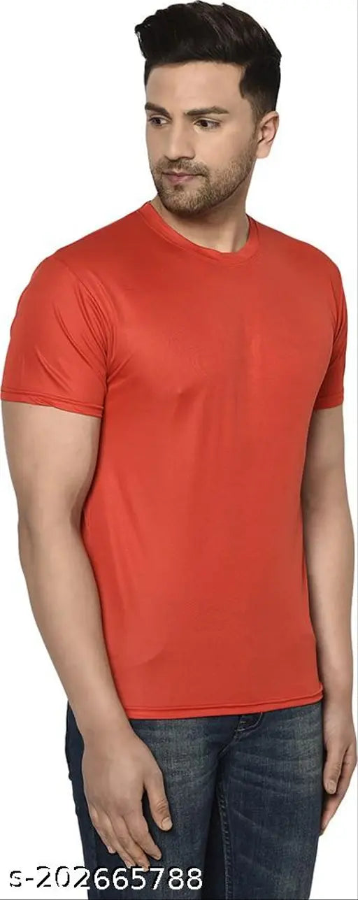 Red, black, orange cotton blend men's round neck t-shirt, solid pattern, short sleeves, perfect casual wear