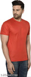 Red, black, orange cotton blend men's round neck t-shirt, solid pattern, short sleeves, perfect casual wear
