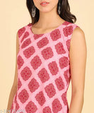 Women's crepe round kurti combo pack of 2 pcs, sleeveless checked crepe anarkali style, calf length, traditional/casual wear