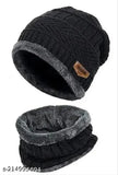 Black wool beanie cap (Furfleece lining) - unisex design for women, girls, men, and boys, ideal for winter activities such as snowboarding, camping, hiking, and holidays. Made in India