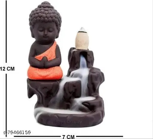 Handcrafted orange and gold resin smoke backflow showpiece combo with Buddha, perfect for home decoration & gifting