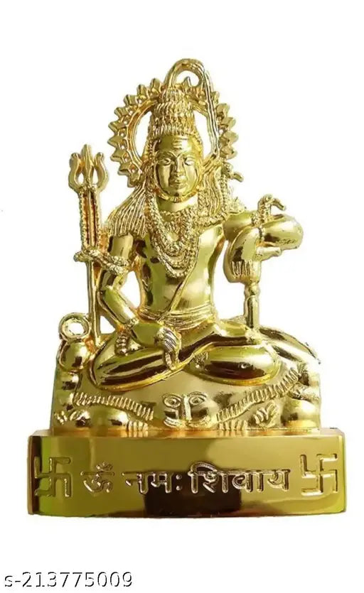 Golden brass Adi Shankara Lord Shiva idol, Indian Brass murti for temple, office, or car decor, size 12x6 cm