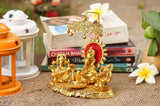Gold oxidized metal musical Ganesha with Shiv Linga and snake under dome, 10x17x16.5 cm for Puja room decor, ideal religious gift