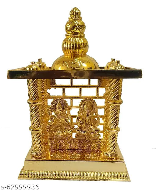 Gold metal Ganesha-Laxmi idol for home, office, or car dashboard decoration