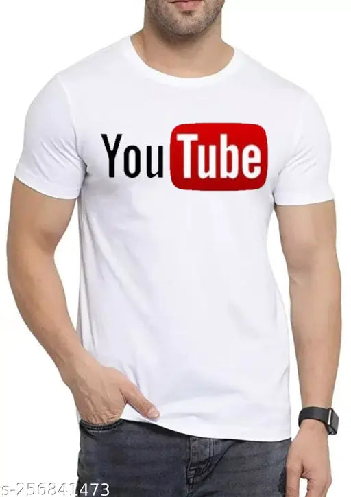 Youtube print polyester t-shirt, short sleeves, vibrant design on Indian-made apparel
