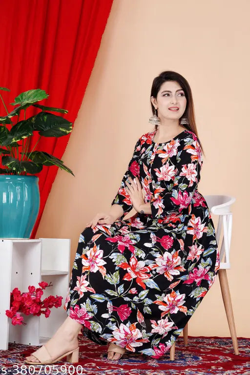 Rayon Anarkali Kurti, printed with contemporary design, suitable for various occasions, size S-5XL, Indian ethnic wear