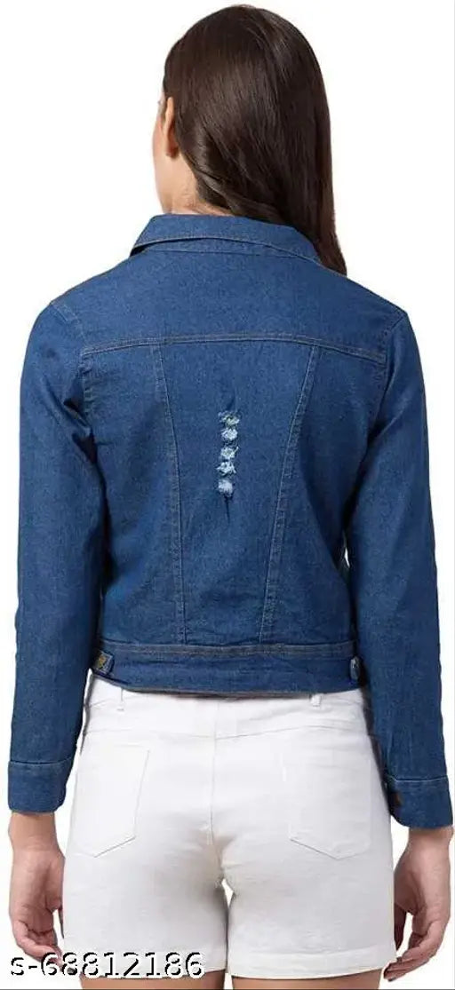 Blue denim casual jackets combo pack of 2 for women, solid pattern and long sleeves in denim fabric