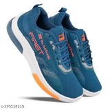 Blue, white and red sports running shoes with black accents, featuring a velcro strap, designed for comfort and style, suitable for kids