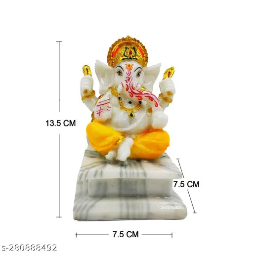Marble Ganesh idol, intricately detailed, 12cm x 16cm x 10cm, perfect for home decor or gifting
