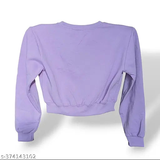 Women's cotton lavender crop sweatshirt with long sleeves, printed net pattern
