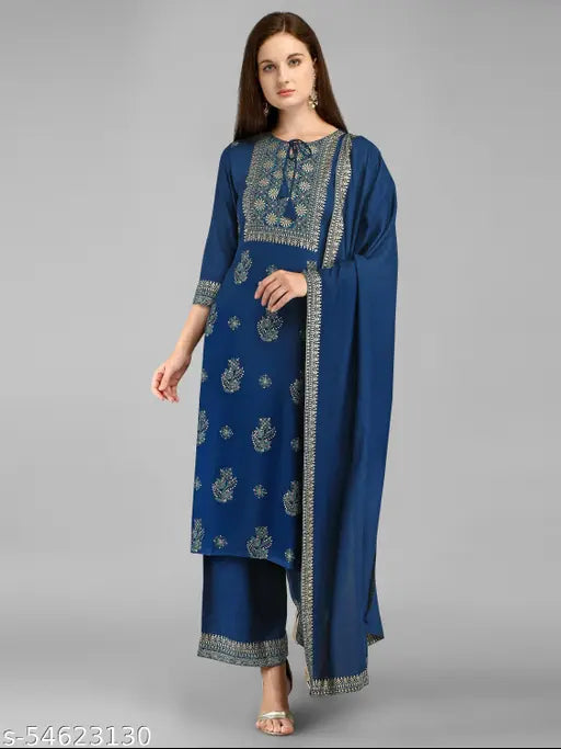 Rayon printed net Aagam superior women's kurta set with palazzo bottoms and dupatta - Indian fashion