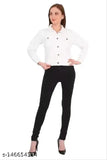 White denim jeckit for women, solid-colored long sleeve style, S to XL sizes available, India origin