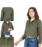 Denim full sleeve solid cotton jacket for girls, trendy and classy design from India