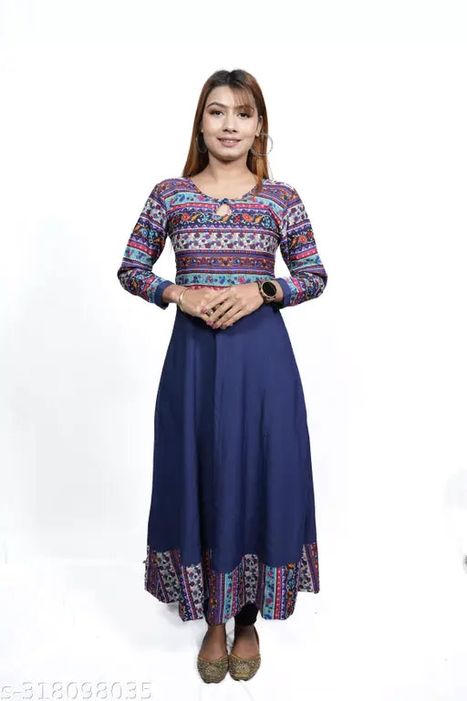 Crepe floral print Anarkali kurtis, XS-XXL sizes for women's ethnic wear