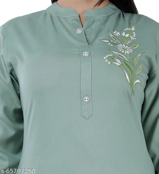 Pista color rayon embroidered kurta with palazzo set, three-quarter sleeves, Indian traditional fashion