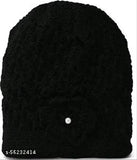 Warm black and gajri woolen beanie caps, hand-knitted with floral detail, perfect for winter wear