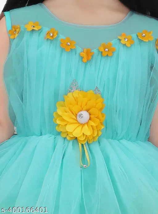 Light blue tulle dress, yellow flower embellishment, child's size, casual party wear