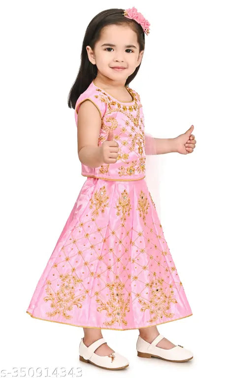 Cotton blend kids lehenga choli with embroidered patterns, soft on skin and durable, perfect for parties or play
