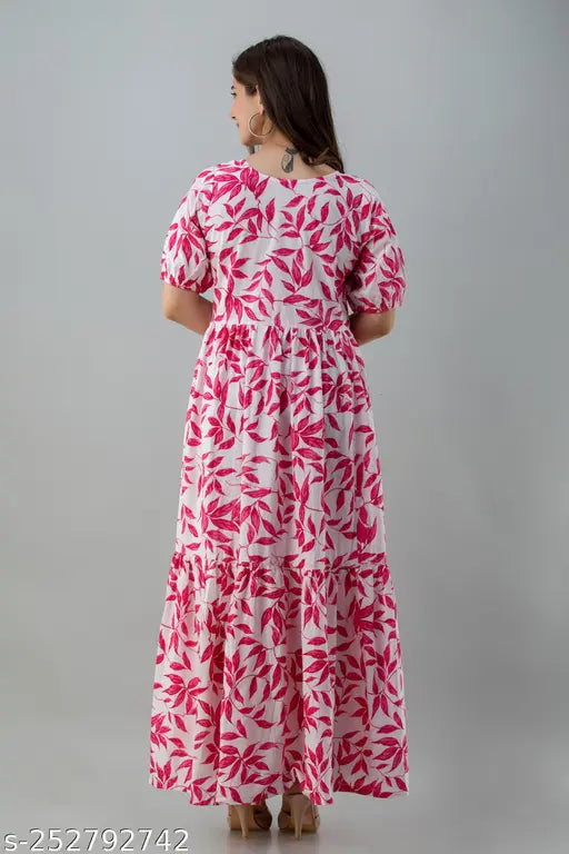 Printed cotton long anarkali gown kurtas, short sleeves, multiple sizes available