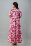 Printed cotton long anarkali gown kurtas, short sleeves, multiple sizes available