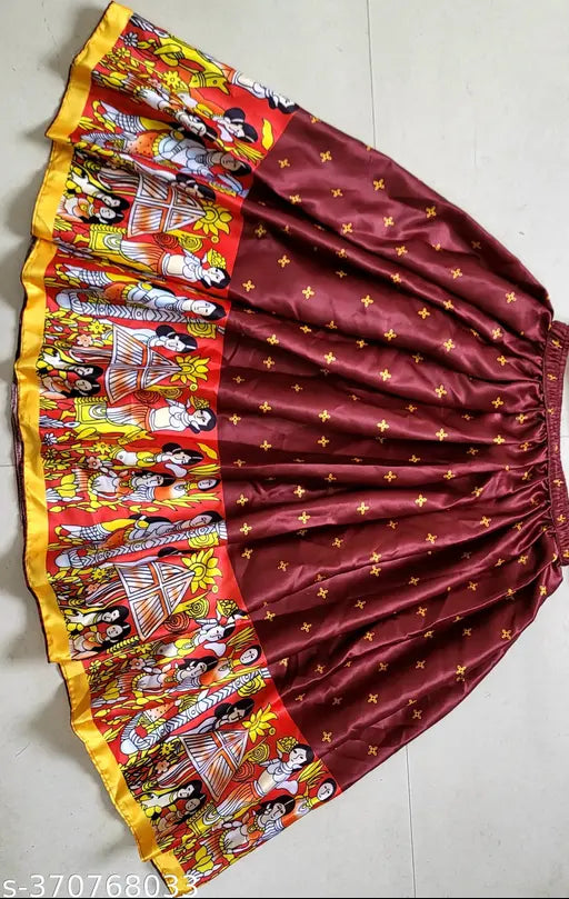 Kids baby girl's net readymade lehenga choli, satin print animal-themed wedding wear for kids girls