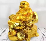 Poly resin Laughing Buddha sitting on chair, symbolizing prosperity and wealth from India