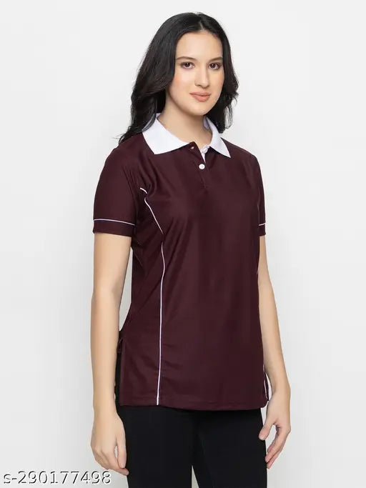Striped polyester dry fit Lycra polo t-shirt for women (XL), comfortable plus size fitness apparel from India