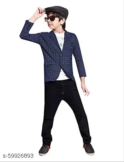 Boys fashionable jacket, blue blazer with black buttons