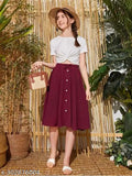 Maroon cotton-blend flared knit skort with pleats, perfect for casual outings and beyond