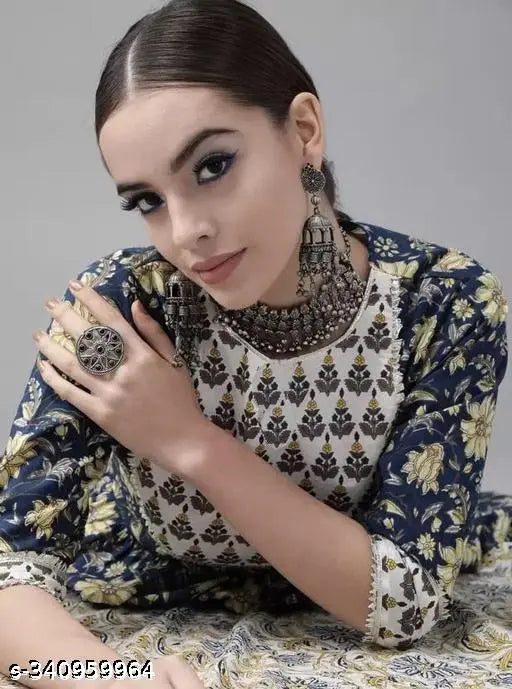 Chanderi rayon Anarkali printed kurta and palazzo set with dupatta, Indian women's fashion on display