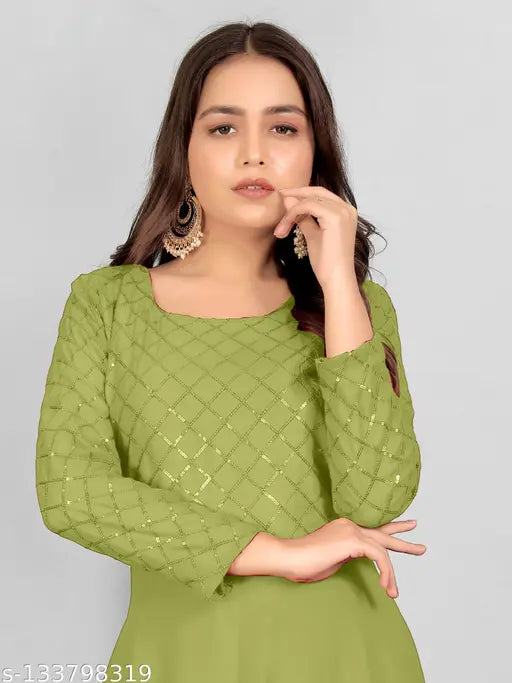 Georgette three-quarter sleeve solid kurti, Indian fashion wear in S, M, L, XL sizes