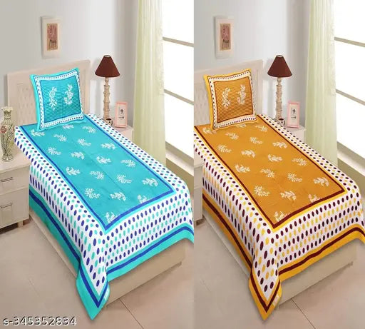 Attractive single bed cotton bedsheets combo pack, botanical print, superfine quality, 180 thread count, ideal for summer, VNV Creation