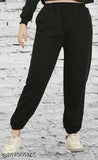 Black cotton joggers, women's solid color winter wear, plus size
