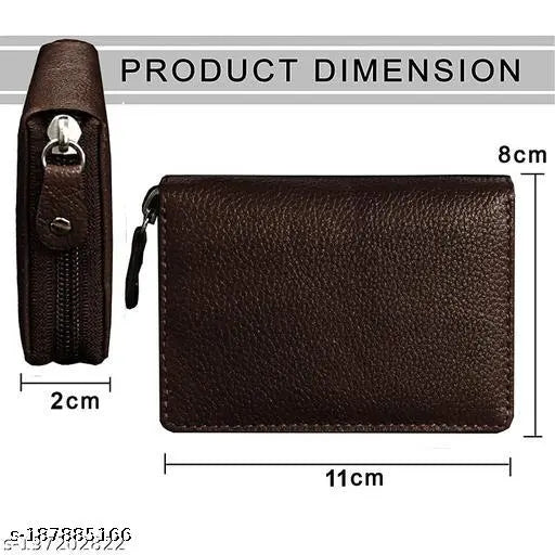 Genuine leather, 5-compartment card and cash holder for men and women, solid pattern, India-made
