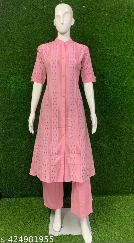 Women's cotton Kurti with Palazzo set, premium quality printed cotton fabric, size L (Bust 40in, Shoulder 15in, Waist 36in, Length 45in, Hip 44in, Bottom Length 38in)