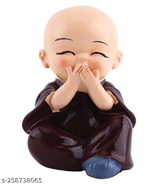 Multi-colored polyresin baby monk set of 4 decorative showpieces, 4cm in height